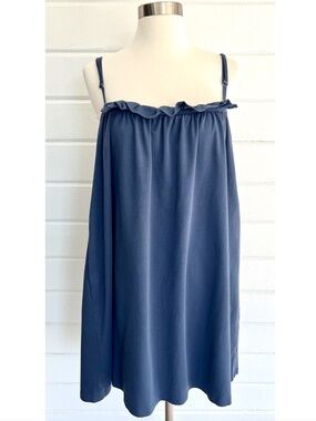 LAKE Pima Ruffle Short Nightgown in Dark Blue - XL